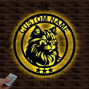 Lampe LED personnalisée pour enseigne en métal chat British Longhair, Art mural en métal chat, décoration murale chat, cadeau pour amoureux des chats, nom de chat
