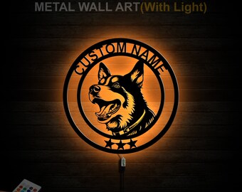 Sinal de metal personalizado para cachorro husky, arte de parede de metal husky, decoração de parede para cachorro, presente para amante de cachorro, sinal com nome de cachorro