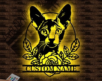 Custom Cornish Rex Cat Metal Sign LED Light, Cat Metal Wall Art, Cat Wall Hanging Decor, Cat Lover Gift, Cat Name Sign