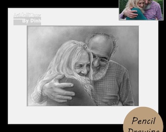 Custom Hand Drawn Pencil Portrait From Photo, Portrait Drawing, Original Graphite Drawing, Pencil Drawing, Hand Drawn Art Gift
