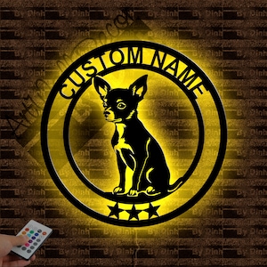 Custom Chihuahua Dog Metal Sign LED Light, Dog Metal Wall Art, Dog Wall Hanging Decor, Dog Lover Gift, Dog Name Sign