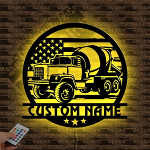 Personalized Concrete Truck Metal Sign LED Light, Concrete Truck Metal Wall Art, Construction Truck Sign