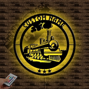 Personalized Train Metal Wall Art LED Light, Train Metal Sign, Train Led Sign, Railroad Sign, Train Decor