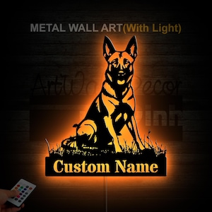 Custom Belgian Malinois Dog Metal Sign Led Belgian Malinois Dog Metal Wall Art Dog Name Sign Dog Lover Gifts Dog Memorial Sign