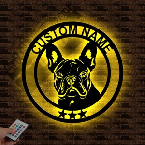 Custom French Bulldog Dog Metal Sign LED Light, Dog Metal Wall Art, Dog Wall Hanging Decor, Dog Lover Gift, Dog Name Sign