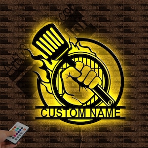 Personalized BBQ Grill Metal Sign LED Light, Backyard BBQ Metal Wall Art, Grill And Chill Name Sign, Barbecue Wall Hanging Decor
