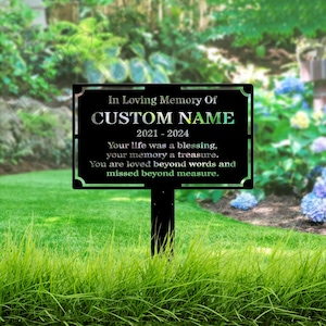 Personalized Memorial Grave Marker, Custom Plaque Stake, Remembrance Plaque, Outdoor Memorial Plate Stake for Mom Dad, In Loving Memory