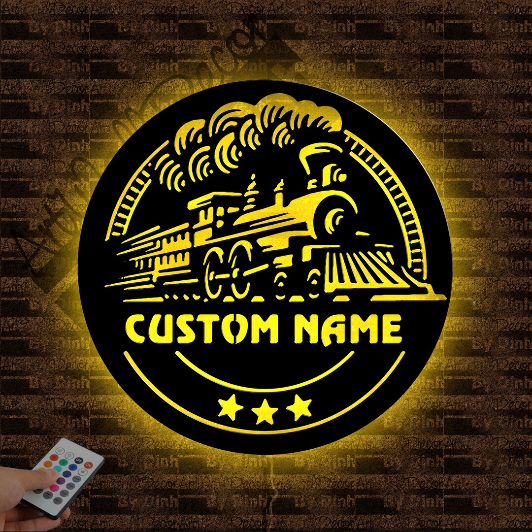 Personalized Train Metal Sign LED Light, Train Metal Wall Art, Custom ...