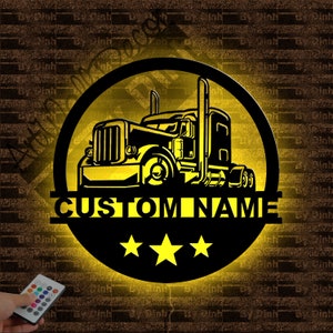 Personalized Truck Metal Wall Art LED Light, Custom Truck Metal Sign, Metal Truck Wall Decor, Truck Driver Gift