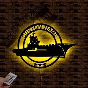 Custom Aircraft Carrier Metal Sign LED Light, Aircraft Carrier Metal Wall Art, Aircraft Carrier Name Sign, Carrier Wall Hanging Decor