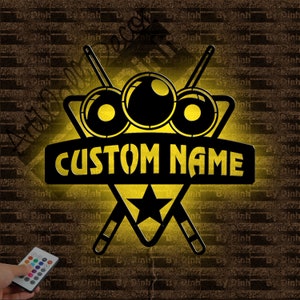 Personalisierte Billard Metallwand Kunst LED-Licht, benutzerdefinierte Billard Metallschild, Billard Metallwanddekor