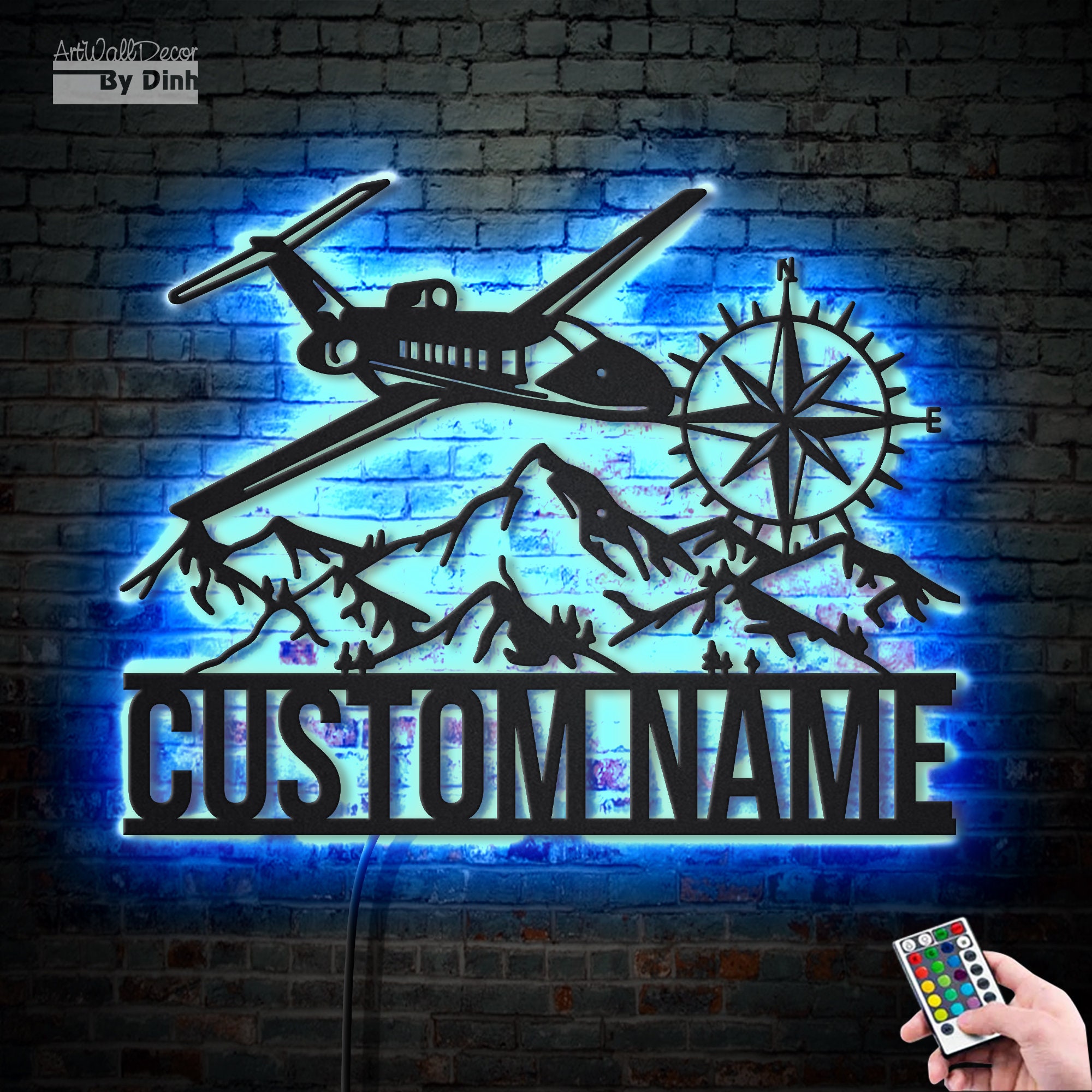 Pilot Roster Wall Personalized Metal Wall Art With LED Light and Airplane Theme - Custom ...