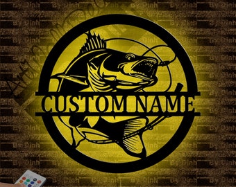 Personalized Walleye Fishing Metal Sign,Custom Fishing Metal Wall Art,Walleye Fishing Monogram