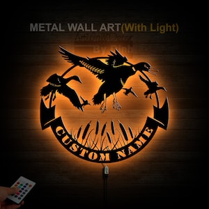 Custom Duck Hunting Metal Sign LED Duck Hunter Name Sign Home Decor Duck Metal Wall Art Decoration Housewarming Xmas Gift