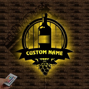 Personalized Wine Metal Wall Art LED Light, Wine Club Metal Sign, Metal Wine Wall Decor, Premium Wine Club Sign