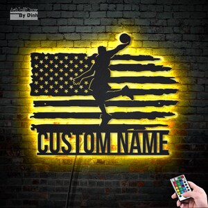 US Basketball Player Personalized Metal Sign With LED Custom Player Lover Sign - Decor Kid Boy Nursery Decoration Birthday Christmas Gift