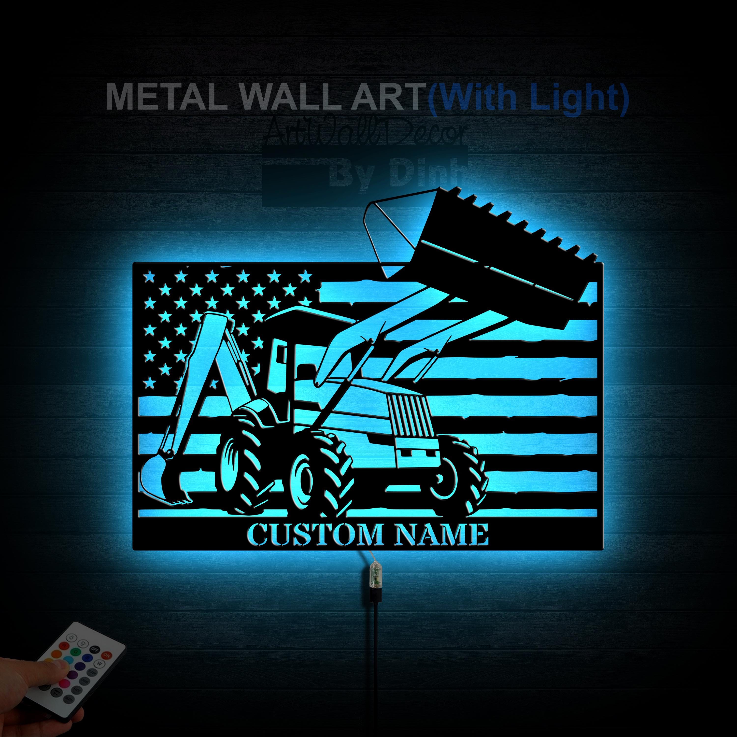 Personalized Backhoe Loader Metal Sign LED Lights Backhoe Loader Metal ...