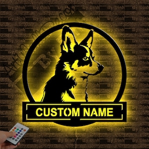 Custom Corgi Pembroke Metal Sign LED Light, Corgi Pembroke Lover Name Sign, Corgi Pembroke Wall Hanging, Dog Birthday Gift