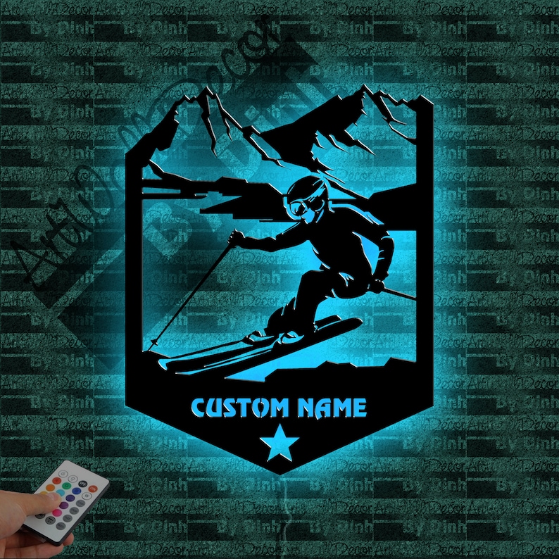Personalized Skiing Metal Wall Art LED Light Skiing Metal Etsy