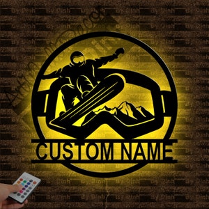 Personalized Snowboarder Metal Sign LED Light, Snowboarder Metal Wall Art, Ski Led Sign, Ski Wall Decor