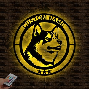 Personalized Husky Dog Metal Sign LED Light, Custom Husky Lover Name Sign, Husky Dog Wall Hanging, Dog Birthday Gift