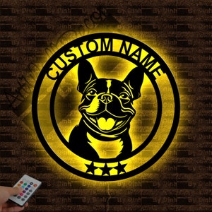 Personalized Funny French Bulldog Metal Sign LED Light, Dog Metal Wall Art, Dog Name Sign, Dog Lover Gift, Dog Wall Hanging Decor