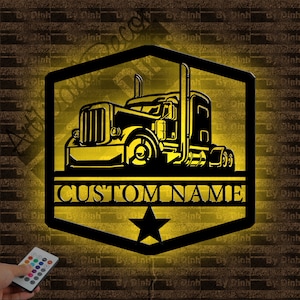 Personalized Truck Metal Sign With LED Light, Custom Truck Metal Wall Art, Metal Truck Wall Decoration