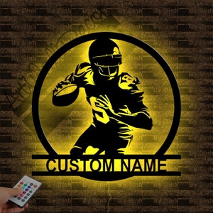 Custom American Football Player Metal Sign LED Light, American Football Metal Wall Art, Football Name Sign, Football Wall Hanging Decor
