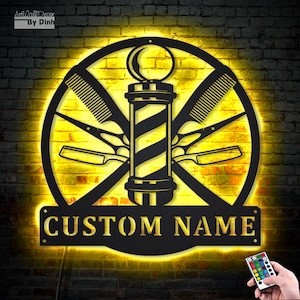 Targa personalizzata per parrucchiere, decorazione da parete in metallo, con luce a LED, personalizzata per parrucchiere, perfetta per parrucchieri, barbieri, ottimo regalo di Natale