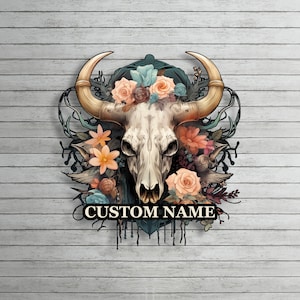 Custom Flower Cow Skull Metal Wall Art Floral Cow Skull Wall Decor Boho Home Decor Cow Skull Metal Sign Cow Skull Wall Hanging
