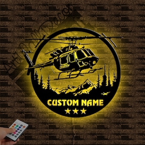 Personalized Helicopter Metal Wall Art LED Light, Helicopter Metal Sign, Helicopter Led Sign, Helicopter Wall Decor