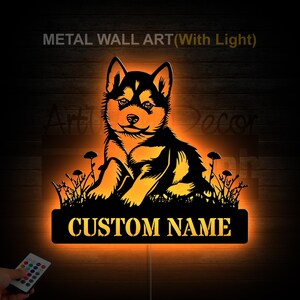 Custom Baby Husky Dog Metal Sign LED Lights Husky Dog Metal Sign Husky Dog Name Sign Siberian Husky Wall Hanging Siberian Husky Neon Decor