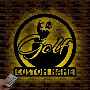 Sinal de metal personalizado para golfista, arte de parede de metal para golfista, decoração de parede de metal de golfe personalizada, arte de parede led de golfe