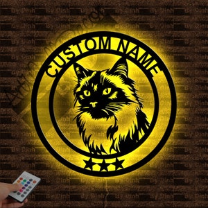Custom Birman Cat Metal Sign LED Light, Cat Metal Wall Art, Cat Wall Hanging Decor, Cat Lover Gift, Cat Name Sign