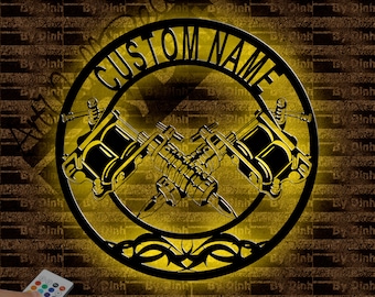 Personalisierte Tattoo Maschine Metall Schild, Tattoo Maschine Metall Wand Kunst, Tattoo Studio Wand dekor