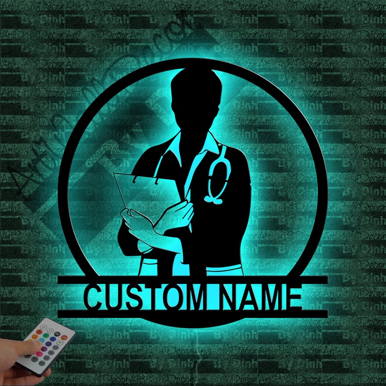 Custom Female Doctor Metal Sign LED Light, Female Doctor Name Sign ...