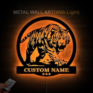 Custom Tiger Metal Sign LED Light, Tiger Lover Name Sign, Wild Animal Wall Hanging, Home Decor Wildlife, Tiger Gift
