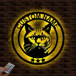 Custom British Shorthair Cat Metal Sign LED Light, Cat Metal Wall Art, Cat Wall Hanging Decor, Cat Lover Gift, Cat Name Sign
