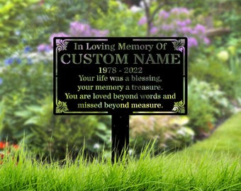 Personalized Memorial Plaque Stake Custom Metal Grave Marker Remembrance Plaque Outdoor Memorial Plate Stake for Mum Dad