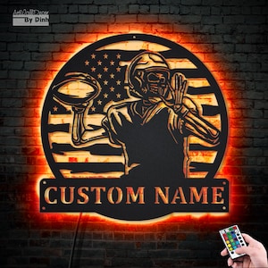Skeleton Quarterback LED Metal Sign with Name - Ideal for Kid’s Room, Dorm or Sports Bar - Perfect Gift for Birthday or Christmas