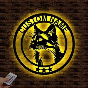 Custom Balinese Cat Metal Sign LED Light, Cat Metal Wall Art, Cat Wall Hanging Decor, Cat Lover Gift, Cat Name Sign