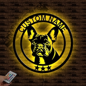 Custom French Bulldog Metal Sign LED Light, Dog Metal Wall Art, Dog Wall Hanging Decor, Dog Lover Gift, Dog Name Sign