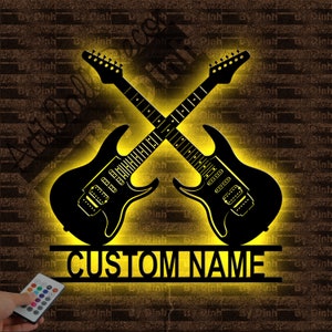 Custom Electric Guitar Metal Sign LED Light, Electric Guitar Metal Wall Art, Rock Guitar Name Sign, Guitar Wall Hanging Decor, Guitar Gift