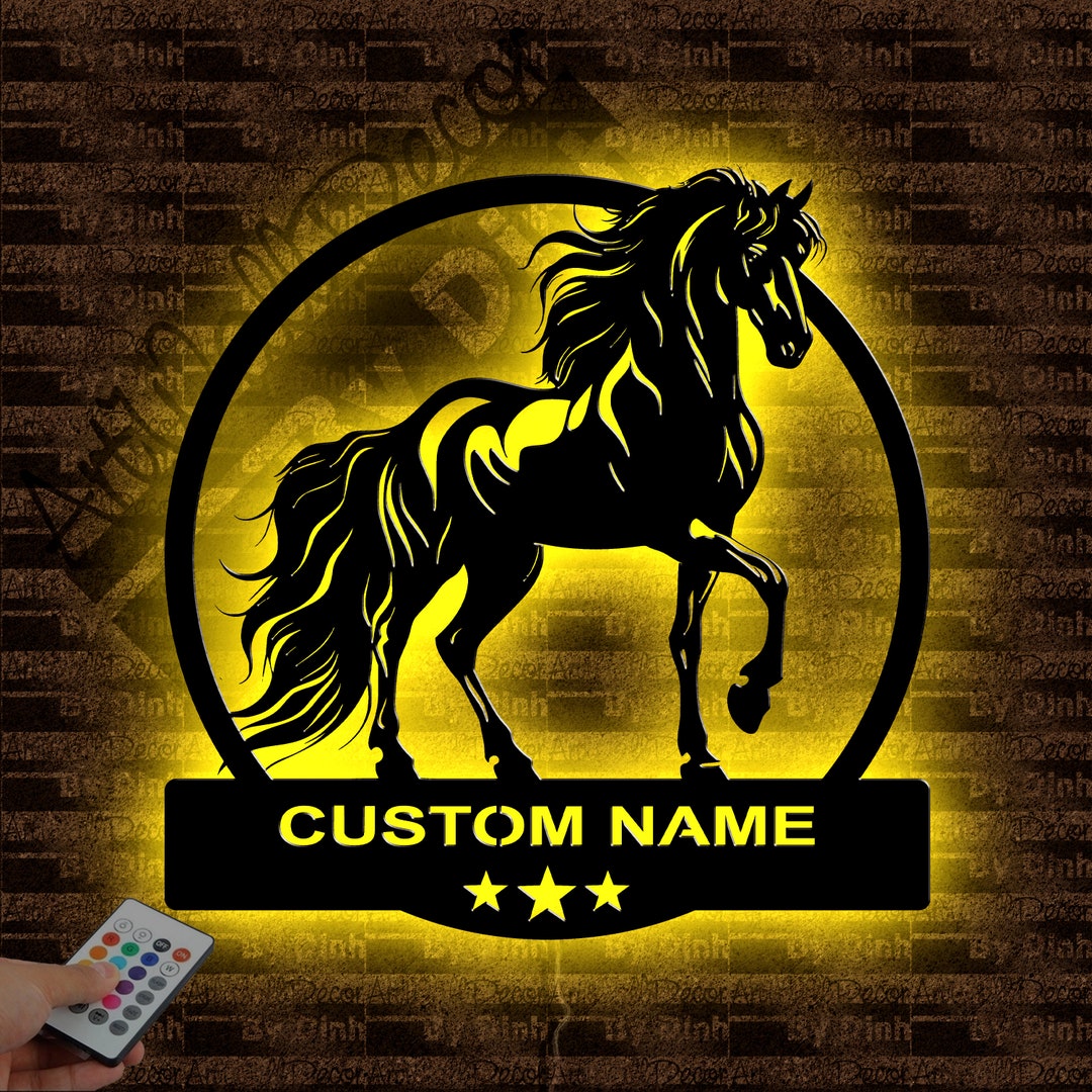 Custom Horse Metal Wall Art LED Light, Personalized Horse Metal Sign, Wildlife Name Sign, Horse