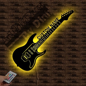 Personalized Electric Guitar Metal Sign LED Light, Rock Music Metal Wall Art, Guitar Player Name Sign, Guitar Wall Hanging, Guitar Gift