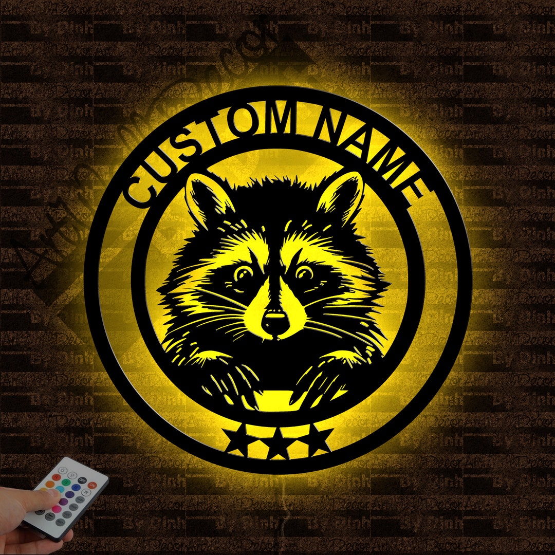Light Raccoons Custom Raccoon Metal Sign LED Light, Raccoon Metal Wall Art, Raccoon ...