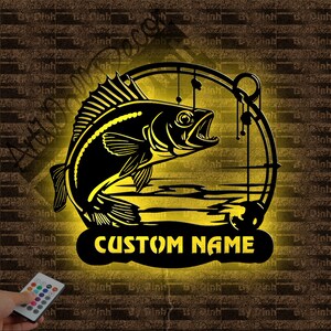 Custom Bass Fishing Metal Sign LED Light, Fishing Club Sign, Bass Fishing Wall Art, Fishing Led Decor