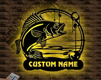 Custom Bass Fishing Metal Sign LED Light, Fishing Club Sign, Bass Fishing Wall Art, Fishing Led Decor