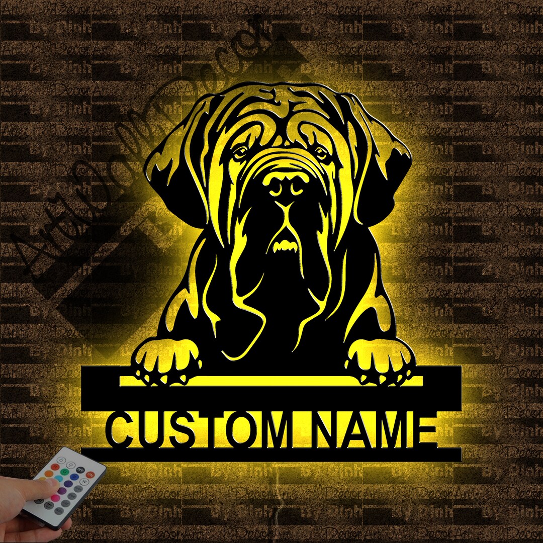 Personalized Mastiff Dog Metal Sign LED Lights, Custom Mastiff Dog Wall ...