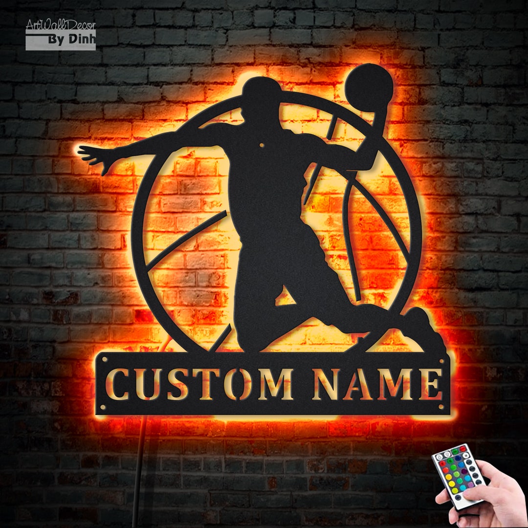 Basketball Tech Sign Basketball Player LED Metal Sign With Name - Ideal for Nursery, Bedroom ...